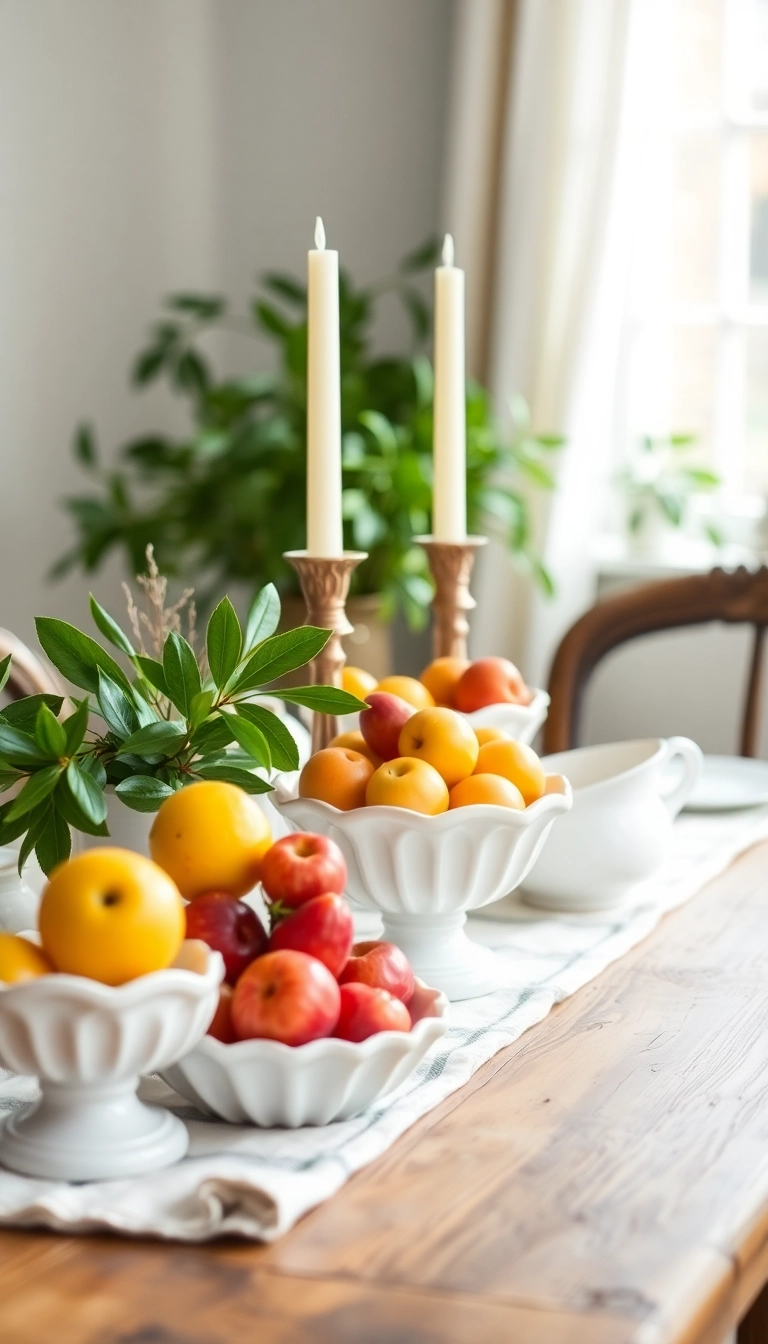 18 Stunning Farmhouse Table Centerpiece Ideas That Will Elevate Your Dining Room (Check Out #3!) - 12. Elegant White Ceramic Dishes