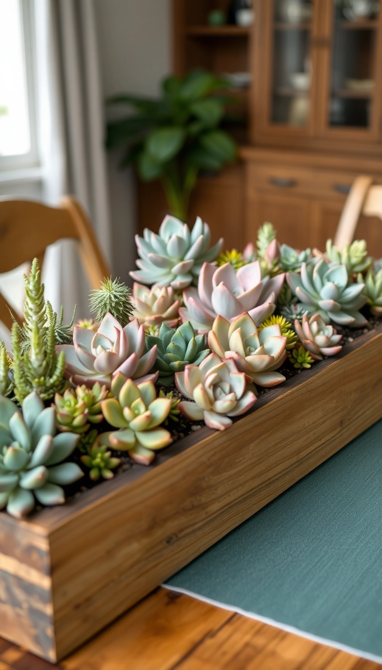 18 Stunning Farmhouse Table Centerpiece Ideas That Will Elevate Your Dining Room (Check Out #3!) - 13. Eco-Friendly Centerpiece with Succulents