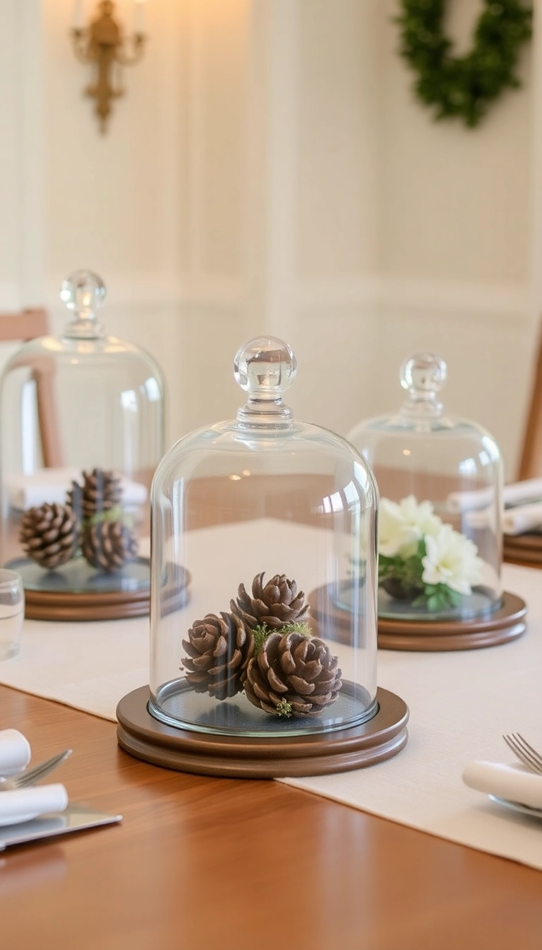 18 Stunning Farmhouse Table Centerpiece Ideas That Will Elevate Your Dining Room (Check Out #3!) - 17. Simple Glass Cloche Displays