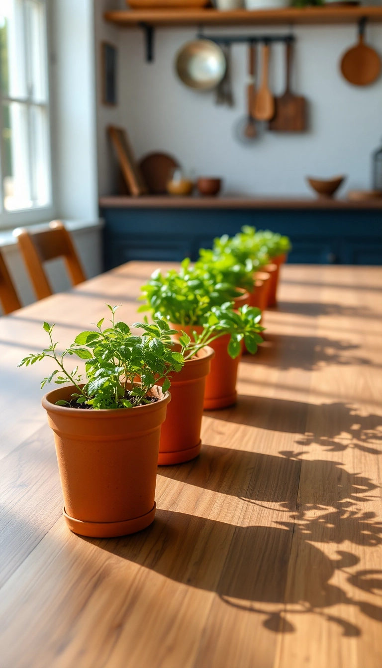 18 Stunning Farmhouse Table Centerpiece Ideas That Will Elevate Your Dining Room (Check Out #3!) - 4. Fresh Herb Planters