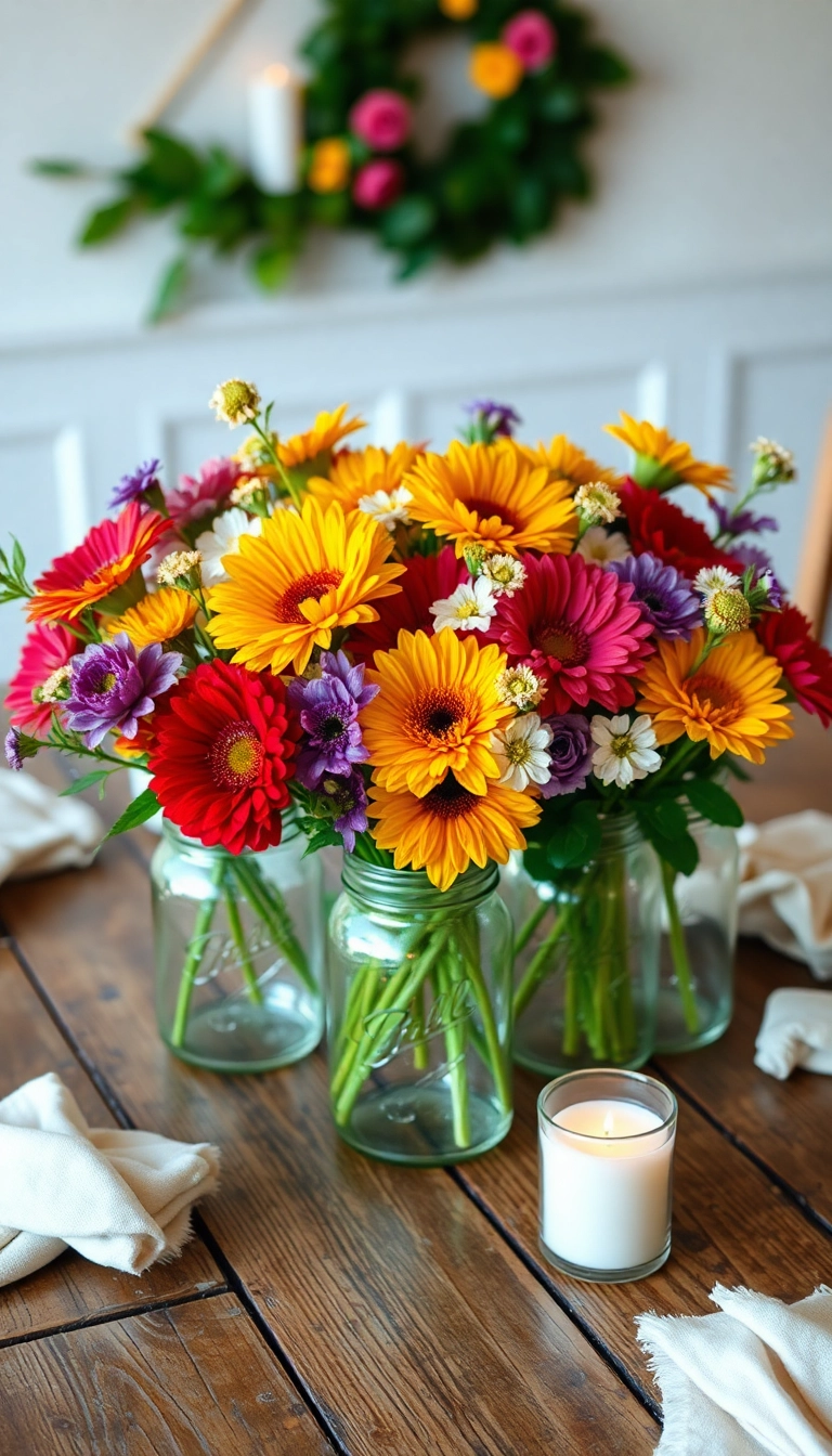 18 Stunning Farmhouse Table Centerpiece Ideas That Will Elevate Your Dining Room (Check Out #3!) - 5. Elegant Floral Arrangements in Mason Jars