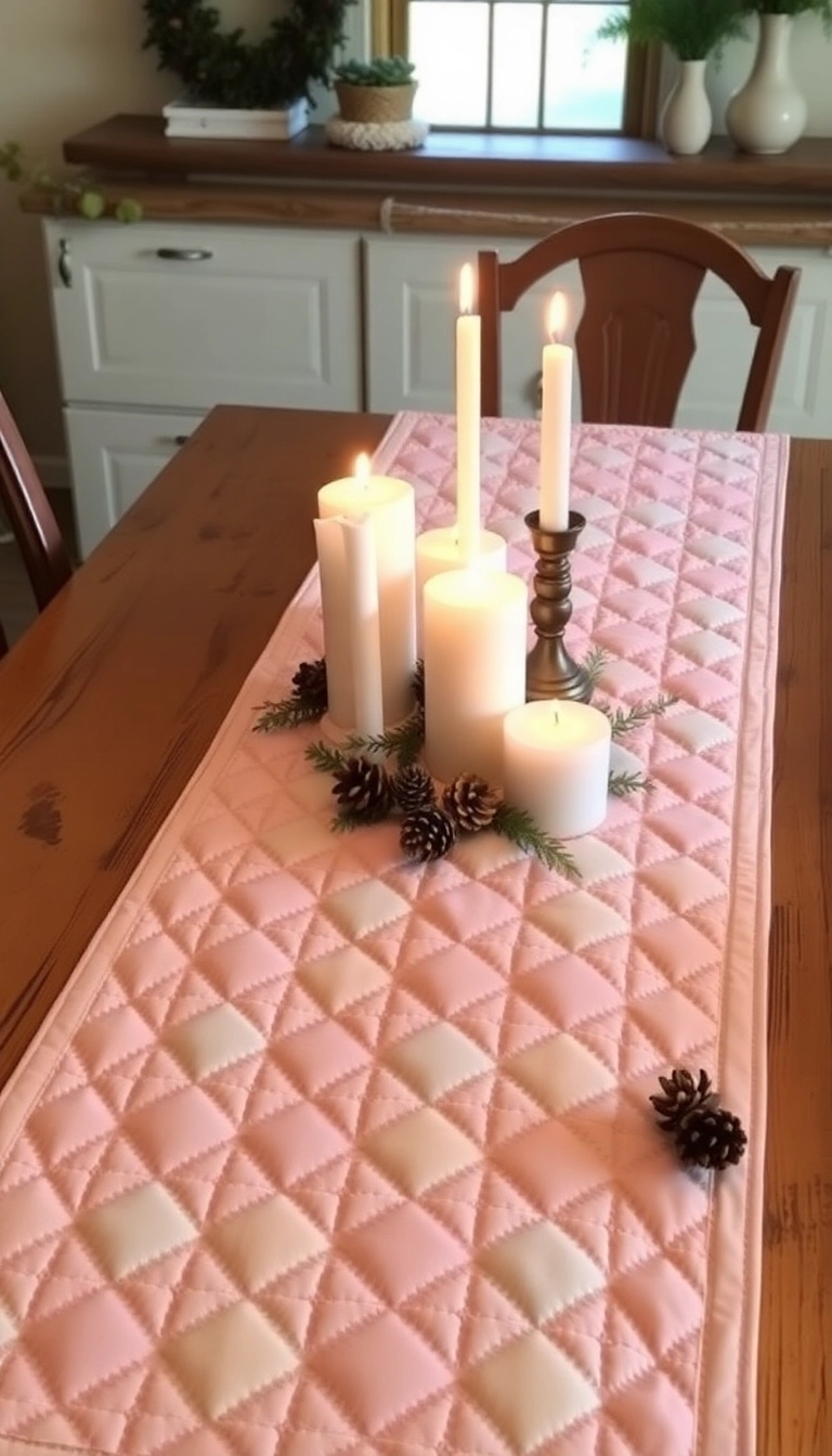 19 DIY Farmhouse Table Centerpiece Ideas That Are Surprisingly Simple! - 16. Quilted Table Runner with Candles