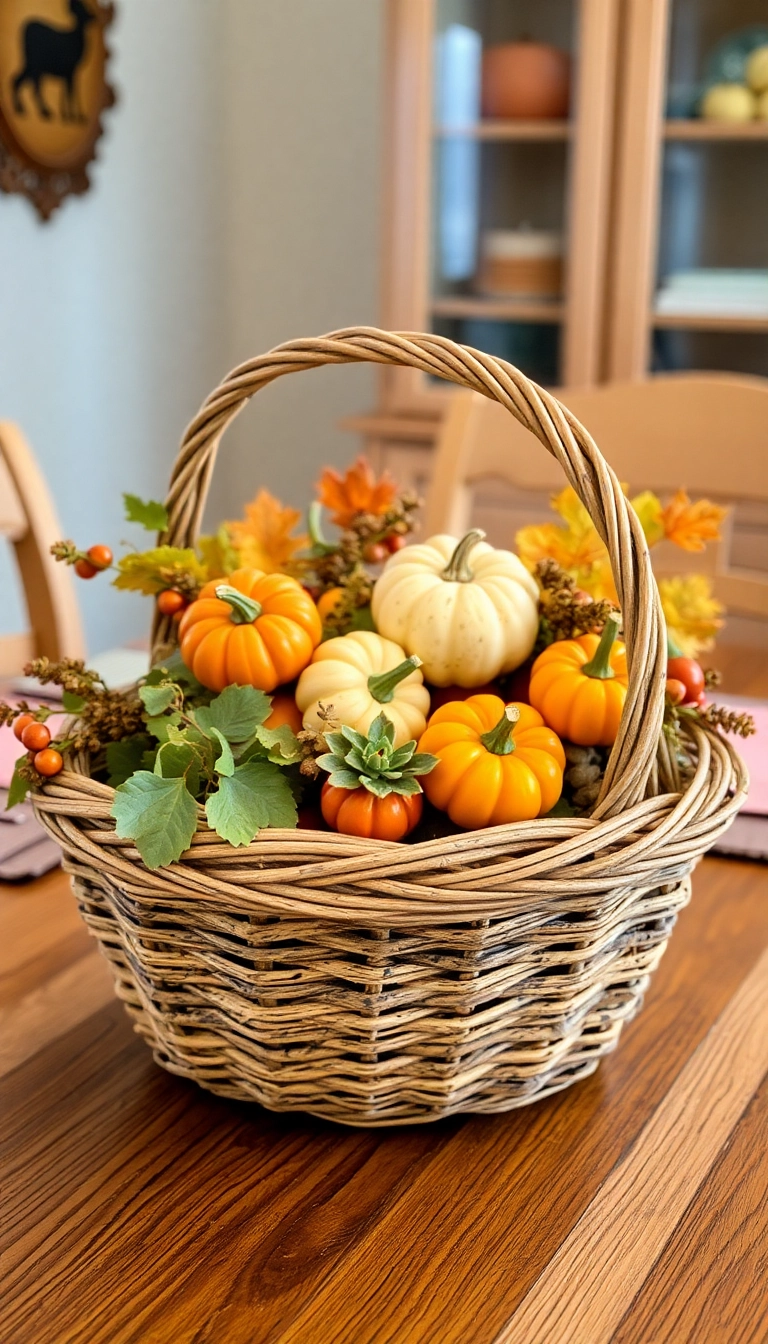 19 DIY Farmhouse Table Centerpiece Ideas That Are Surprisingly Simple! - 18. Woven Basket with Seasonal Decor