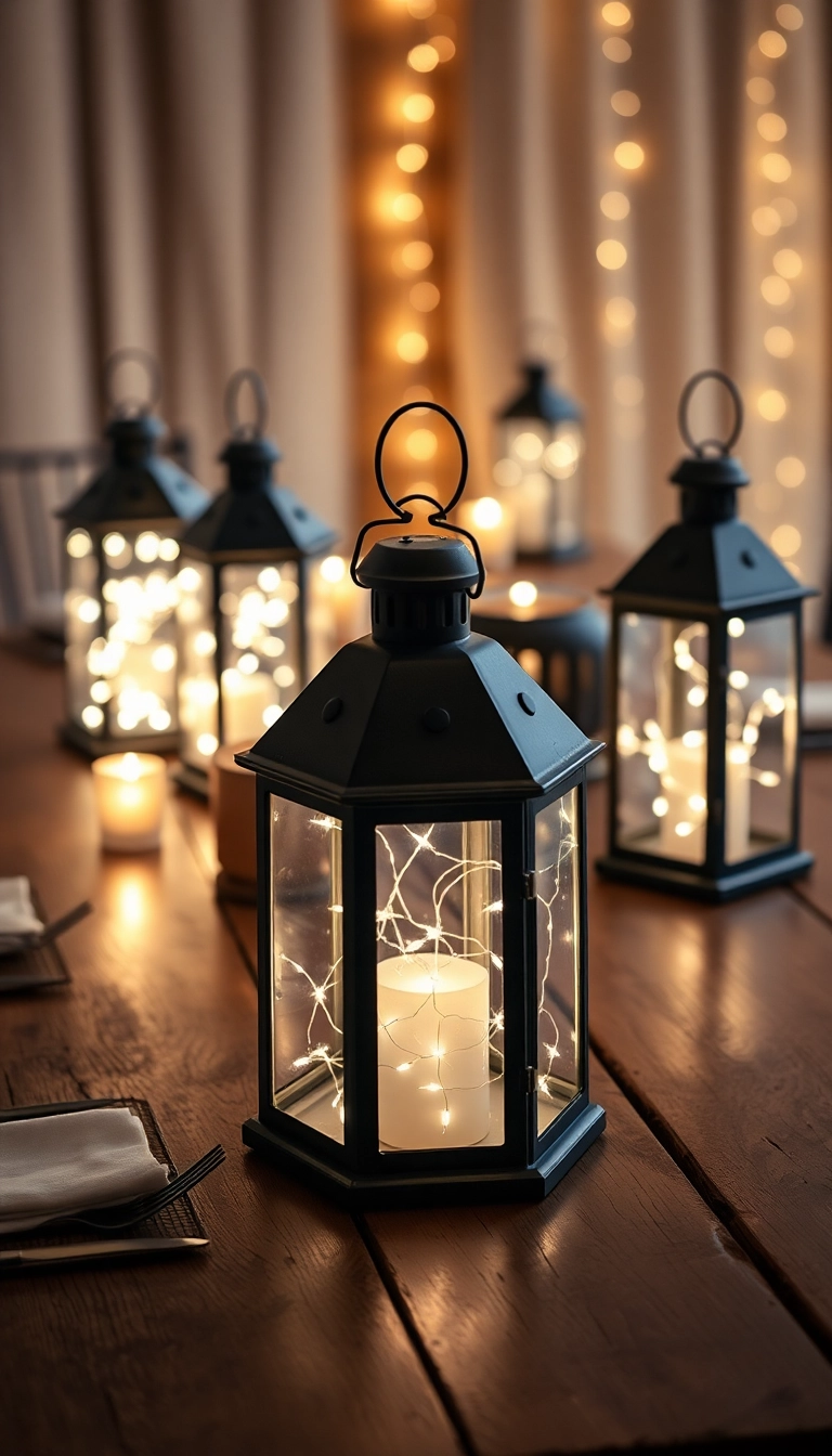 19 DIY Farmhouse Table Centerpiece Ideas That Are Surprisingly Simple! - 5. Lanterns with Fairy Lights