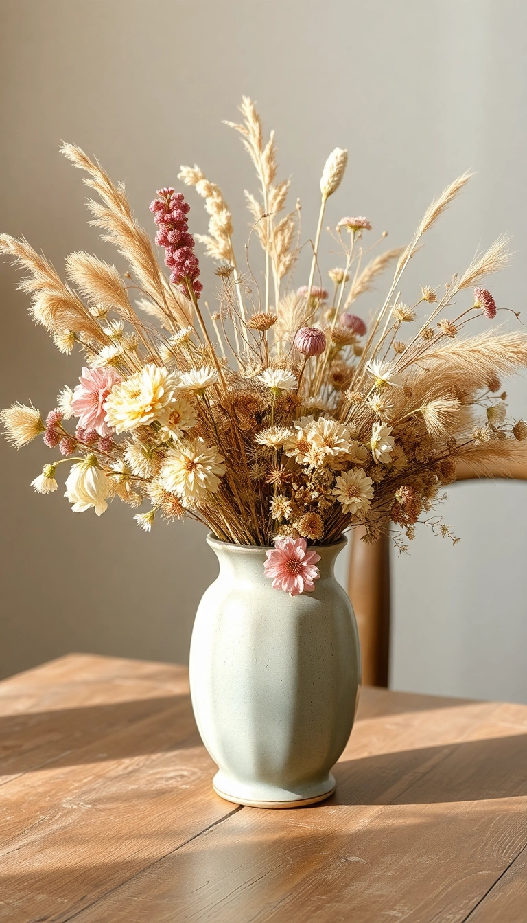 19 DIY Farmhouse Table Centerpiece Ideas That Are Surprisingly Simple! - 7. Dried Floral Arrangement