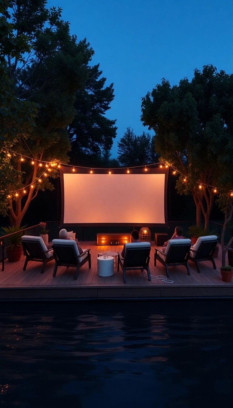 21 Creative Floating Deck Ideas to Elevate Your Outdoor Space (Wait Till You See #12!) - 16. Floating Deck with Outdoor Cinema