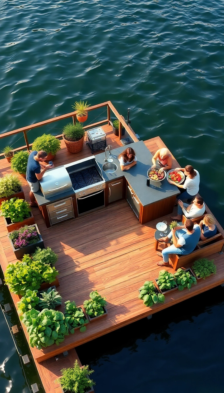 21 Creative Floating Deck Ideas to Elevate Your Outdoor Space (Wait Till You See #12!) - 17. Floating Deck with a Garden Kitchen