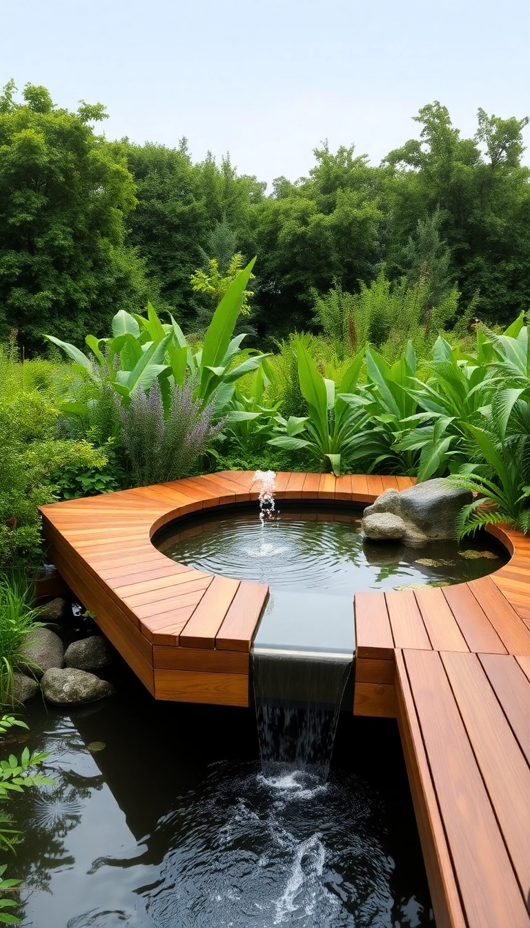 21 Creative Floating Deck Ideas to Elevate Your Outdoor Space (Wait Till You See #12!) - 18. Floating Deck with a Water Feature