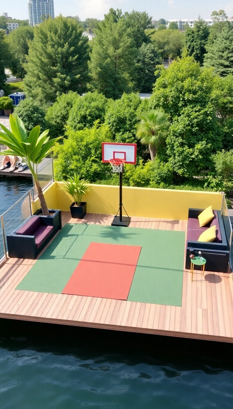 21 Creative Floating Deck Ideas to Elevate Your Outdoor Space (Wait Till You See #12!) - 19. Floating Deck with a Sports Area