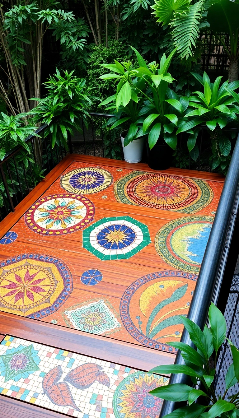 21 Creative Floating Deck Ideas to Elevate Your Outdoor Space (Wait Till You See #12!) - 9. Artistic Touch with Mosaic Tiles