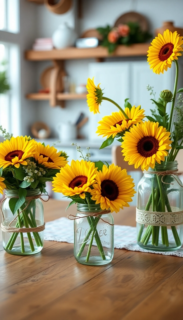 25 Affordable Farmhouse Table Centerpieces That Look Expensive! - 1. Rustic Mason Jar Blooms