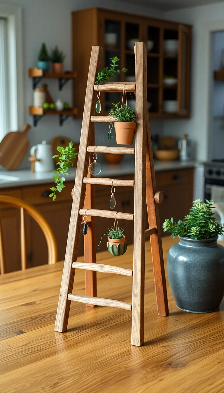 25 Affordable Farmhouse Table Centerpieces That Look Expensive! - 16. Farmhouse Ladder Centerpiece