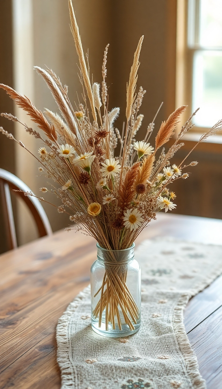 25 Affordable Farmhouse Table Centerpieces That Look Expensive! - 18. Dried Floral Arrangements