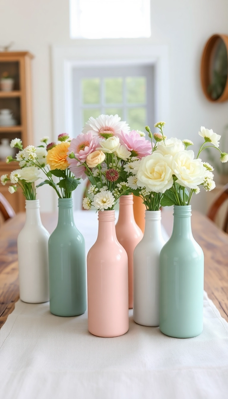 25 Affordable Farmhouse Table Centerpieces That Look Expensive! - 20. Painted Glass Bottles