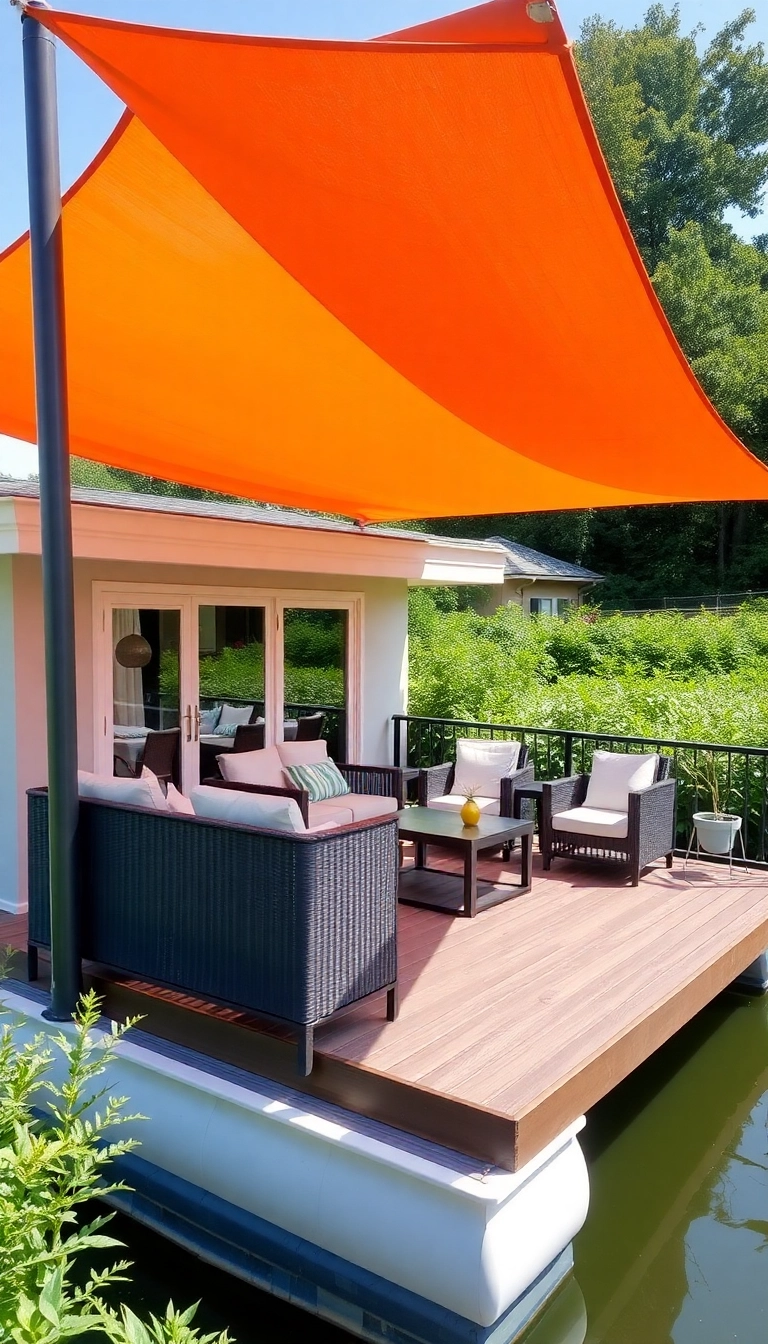 15 Affordable Floating Deck Ideas That Will Transform Your Backyard Into a Dream Oasis! - 11. Floating Deck with Shade Sail