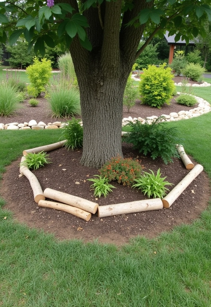 19 Creative Tree Edging Ideas That Will Leave Your Neighbors Speechless! - 11. Natural Log Edging