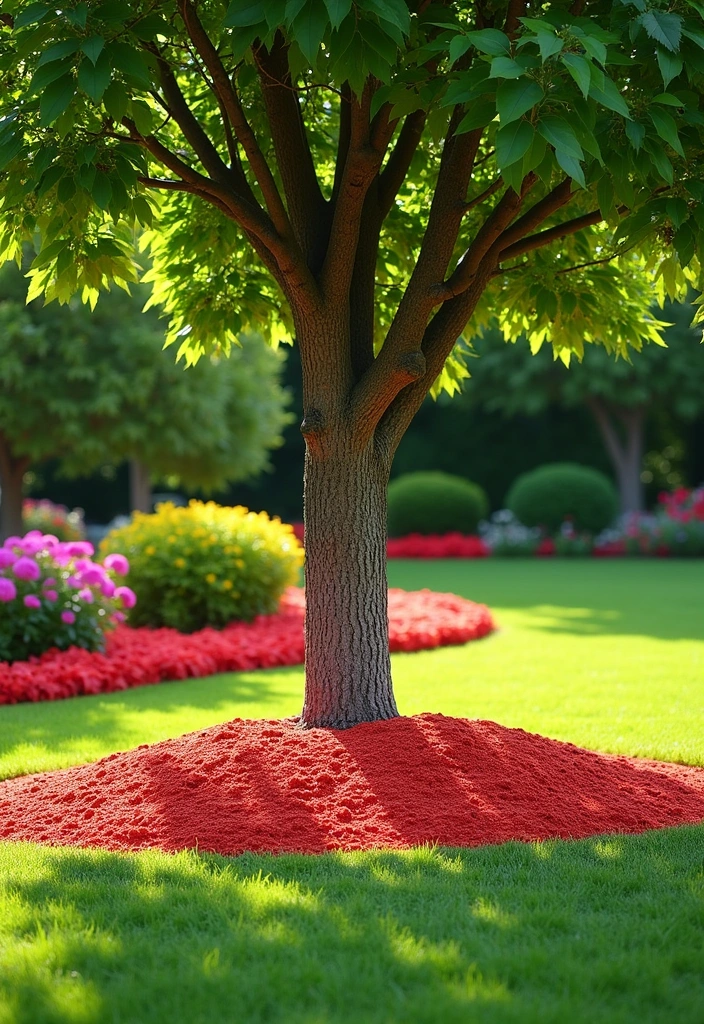 19 Creative Tree Edging Ideas That Will Leave Your Neighbors Speechless! - 14. Colorful Mulch Borders