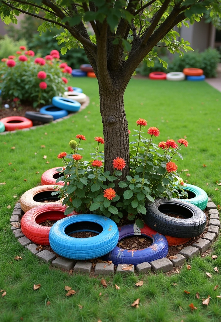 19 Creative Tree Edging Ideas That Will Leave Your Neighbors Speechless! - 16. Creative Recycled Materials