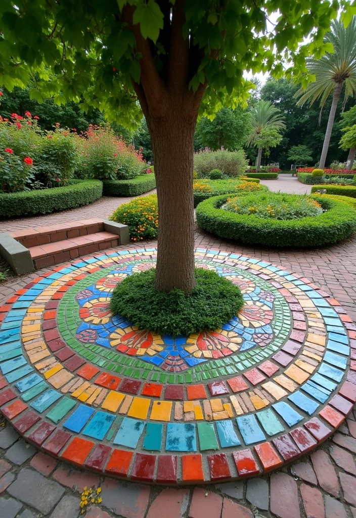 19 Creative Tree Edging Ideas That Will Leave Your Neighbors Speechless! - 19. Artistic Mosaic Borders