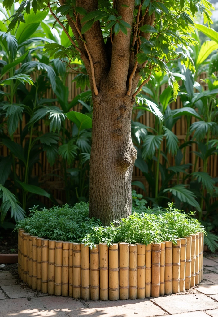 19 Creative Tree Edging Ideas That Will Leave Your Neighbors Speechless! - 8. Eco-Friendly Bamboo Edging