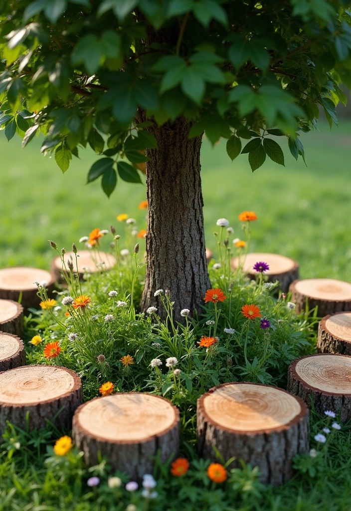 20 DIY Garden Edging Ideas Around Trees That Will Wow Your Guests! - 1. Rustic Log Edging