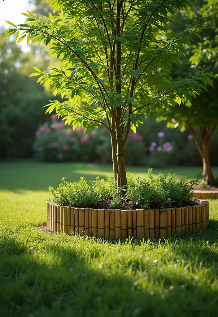 20 DIY Garden Edging Ideas Around Trees That Will Wow Your Guests! - 11. Eco-Friendly Bamboo Edging