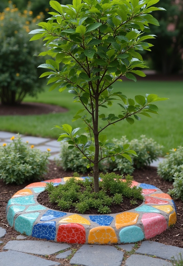 20 DIY Garden Edging Ideas Around Trees That Will Wow Your Guests! - 12. Mosaic Tile Edging