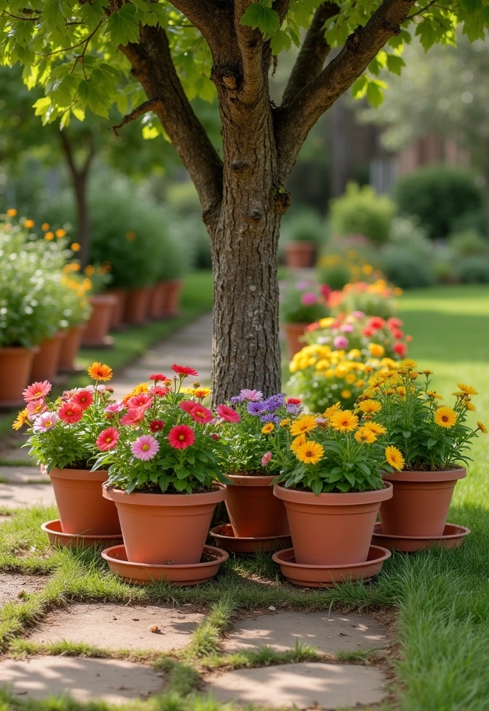 20 DIY Garden Edging Ideas Around Trees That Will Wow Your Guests! - 16. Terracotta Pot Edging