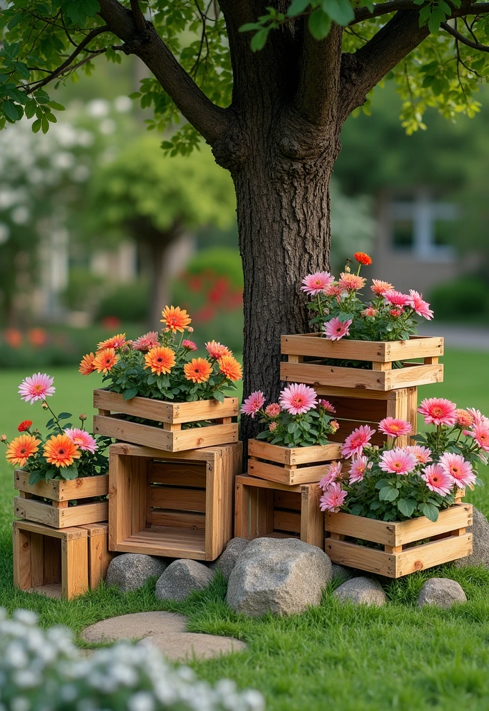 20 DIY Garden Edging Ideas Around Trees That Will Wow Your Guests! - 18. Decorative Wooden Crate Edging