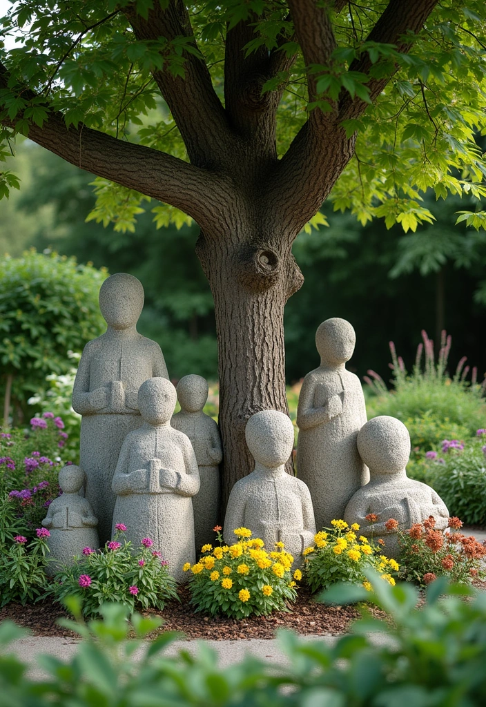 20 DIY Garden Edging Ideas Around Trees That Will Wow Your Guests! - 20. Artistic Stone Sculpture Edging