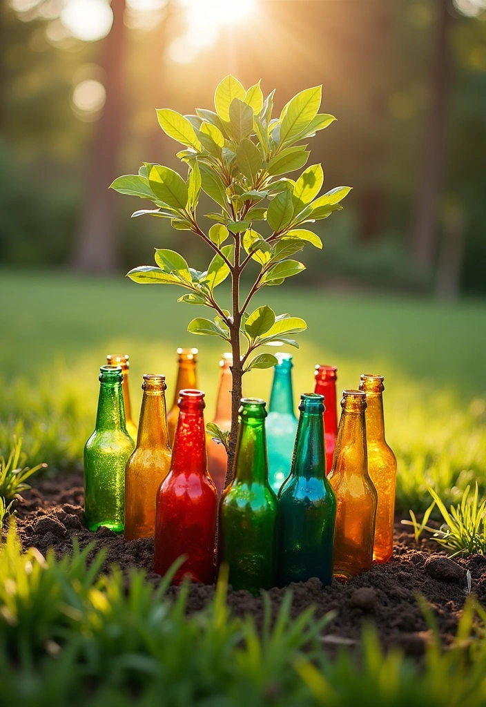 20 DIY Garden Edging Ideas Around Trees That Will Wow Your Guests! - 9. Colored Glass Bottle Edging