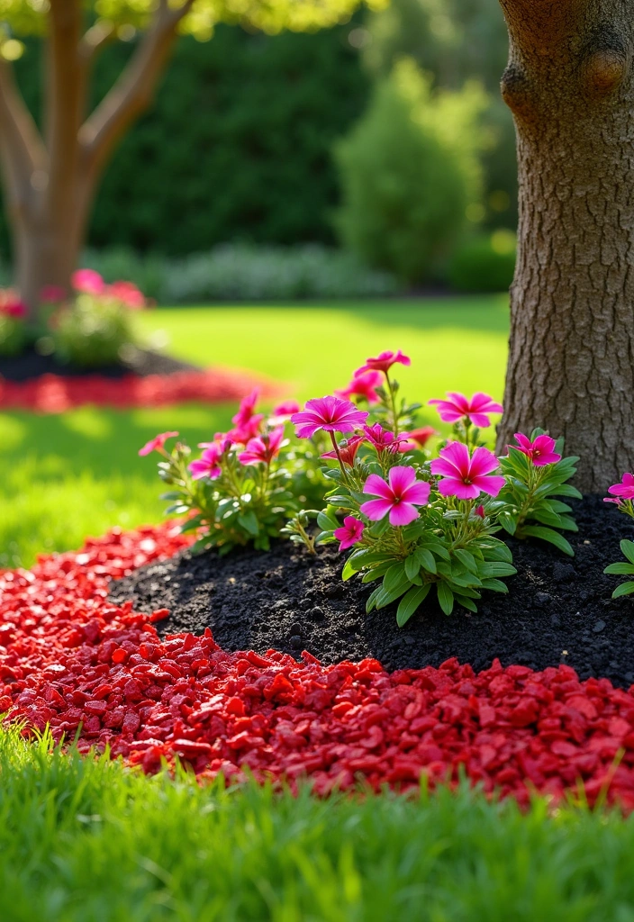 24 Beautiful Edging Ideas Around Trees to Create a Stunning Aesthetic Garden (You Won't Believe #15!) - 11. Vibrant Mulch Edging