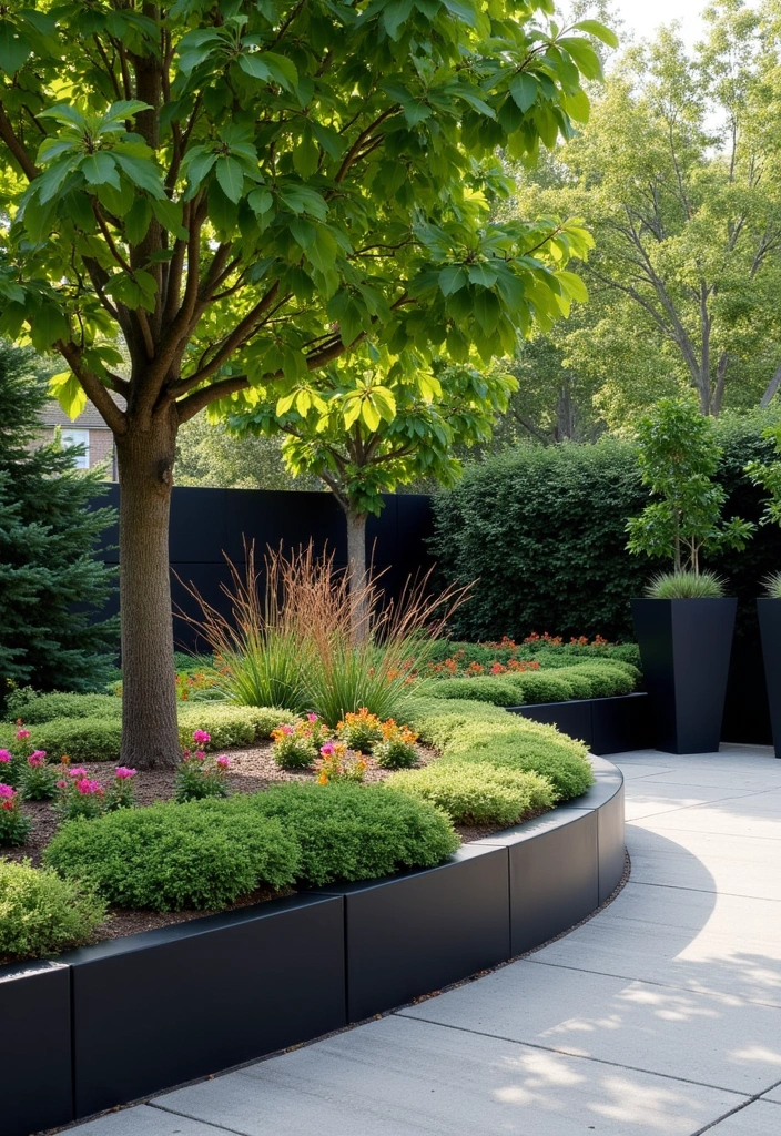 24 Beautiful Edging Ideas Around Trees to Create a Stunning Aesthetic Garden (You Won't Believe #15!) - 16. Bold Black Edging