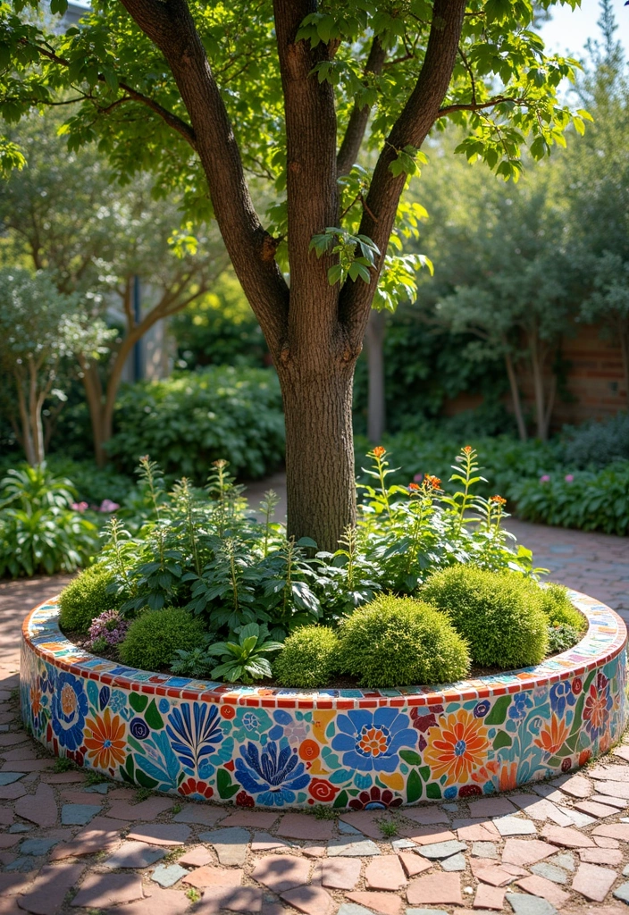 24 Beautiful Edging Ideas Around Trees to Create a Stunning Aesthetic Garden (You Won't Believe #15!) - 21. Artistic Mosaic Edging