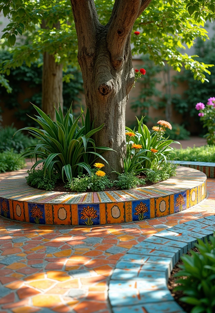 24 Beautiful Edging Ideas Around Trees to Create a Stunning Aesthetic Garden (You Won't Believe #15!) - 9. Decorative Tile Borders