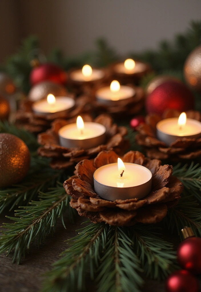 13 Pine Cone Ornaments That Will Make Your Holidays Sparkle (DIY Magic Awaits!) - 12. Pine Cone Candle Holder Ornaments
