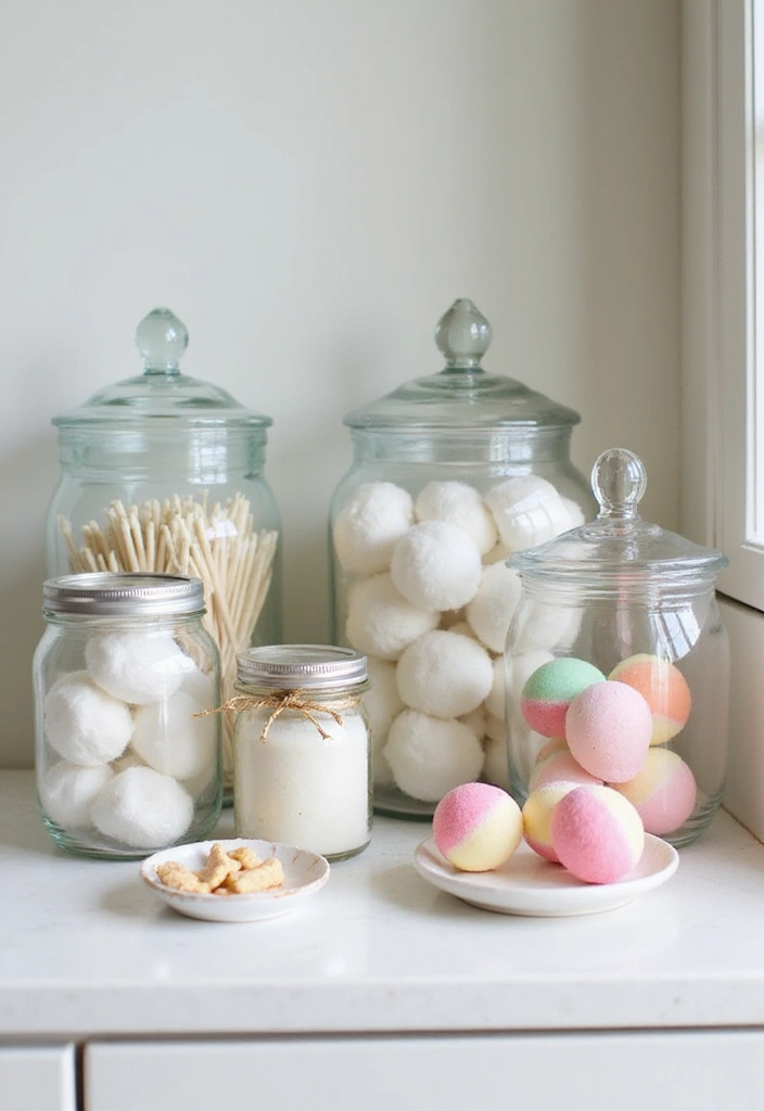14 Decorative Bathroom Storage Ideas That'll Elevate Your Aesthetic! - 6. Beautifully Organized Jars