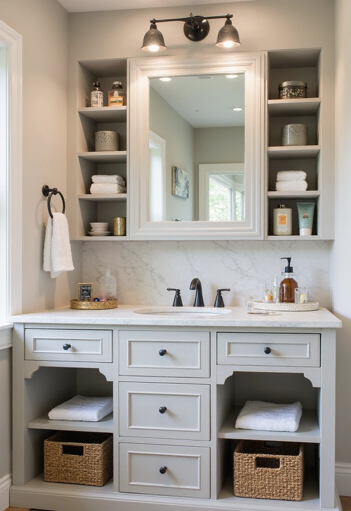 14 Decorative Bathroom Storage Ideas That'll Elevate Your Aesthetic! - 9. Multi-Functional Vanity Storage