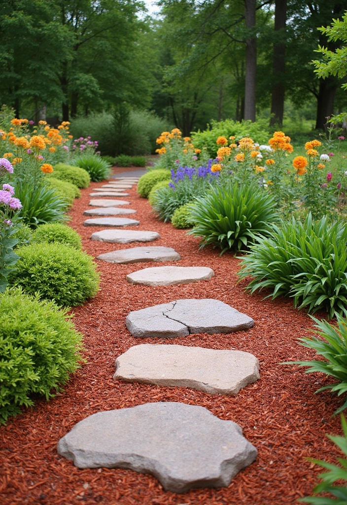 14 Seasonal Red Mulch Landscaping Ideas for Year-Round Beauty! - 11. Pathway Paving with Red Mulch
