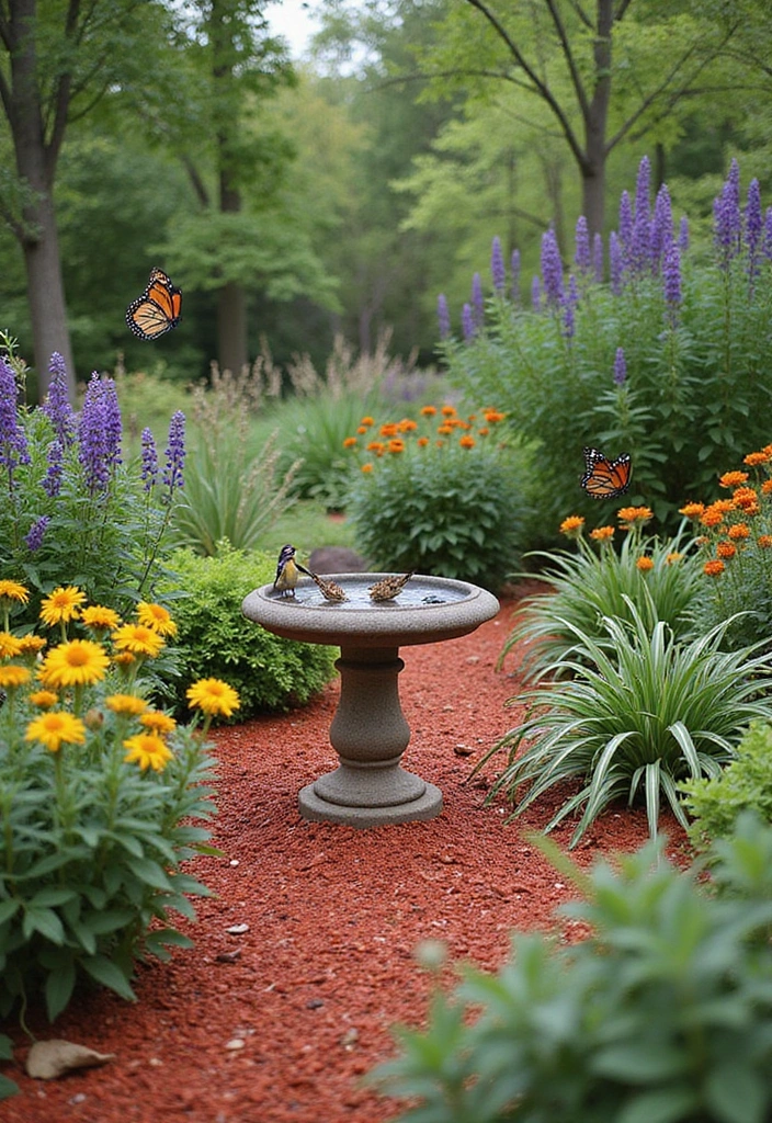 14 Seasonal Red Mulch Landscaping Ideas for Year-Round Beauty! - 13. Wildlife-Friendly with Red Mulch