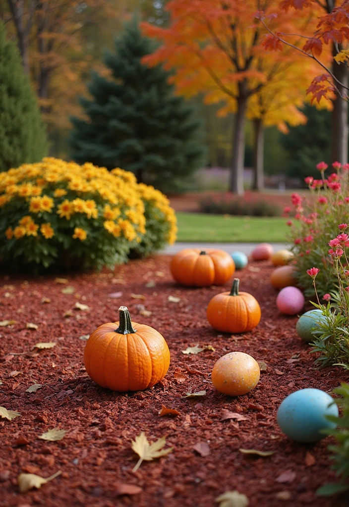 14 Seasonal Red Mulch Landscaping Ideas for Year-Round Beauty! - 5. Seasonal Decorations in Red Mulch