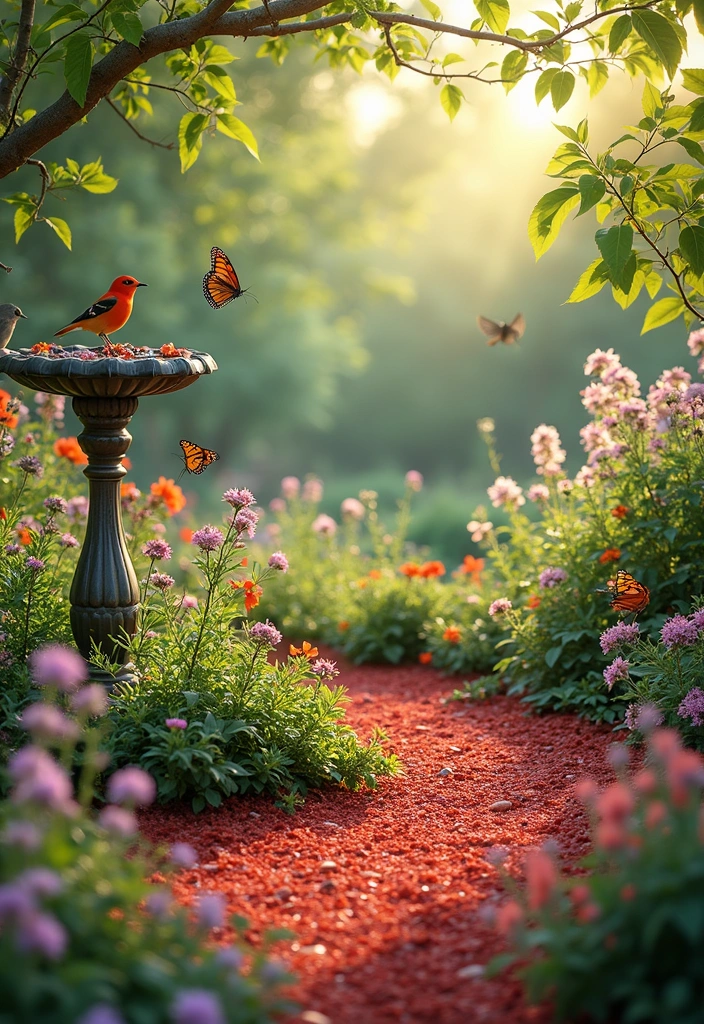 14 Seasonal Red Mulch Landscaping Ideas for Year-Round Beauty! - 7. Wildlife Gardens with Red Mulch