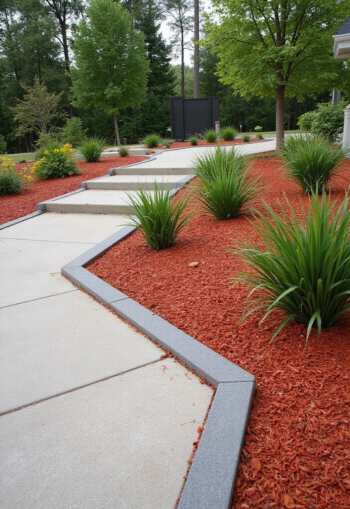 14 Seasonal Red Mulch Landscaping Ideas for Year-Round Beauty! - 8. Modern Minimalist with Red Mulch