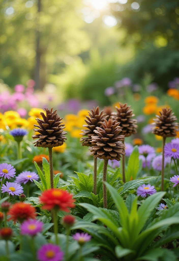 15 Pine Cone Decorations That’ll Transform Your Home into a Cozy Retreat! - 11. Pine Cone Garden Stakes