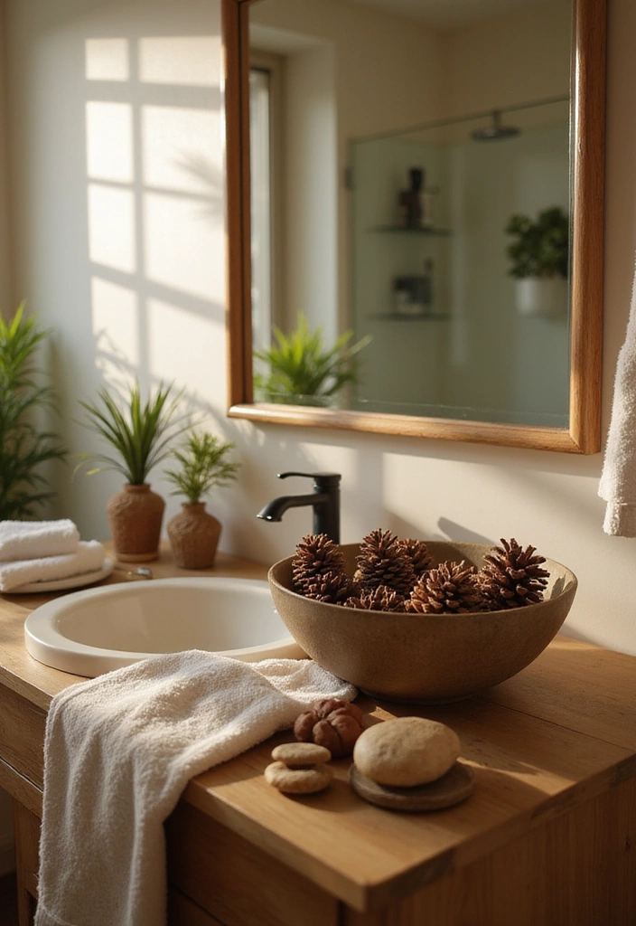 15 Pine Cone Decorations That’ll Transform Your Home into a Cozy Retreat! - 12. Pine Cone Bath Decor
