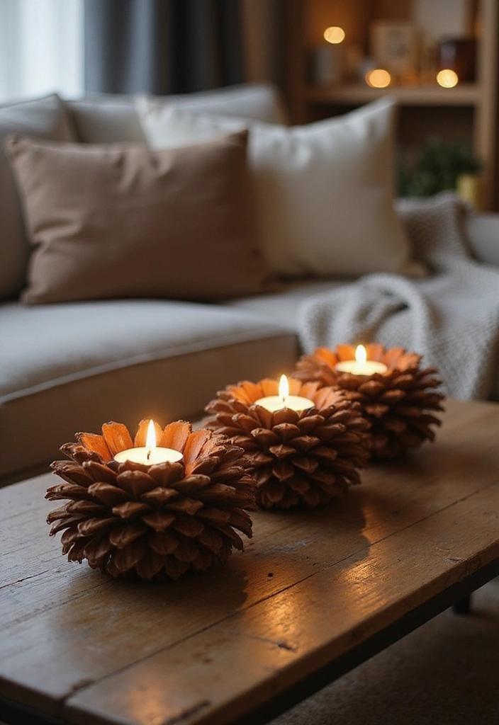 15 Stunning Pine Cone Crafts That Will Transform Your Home Decor! - 7. Pine Cone Candle Holders