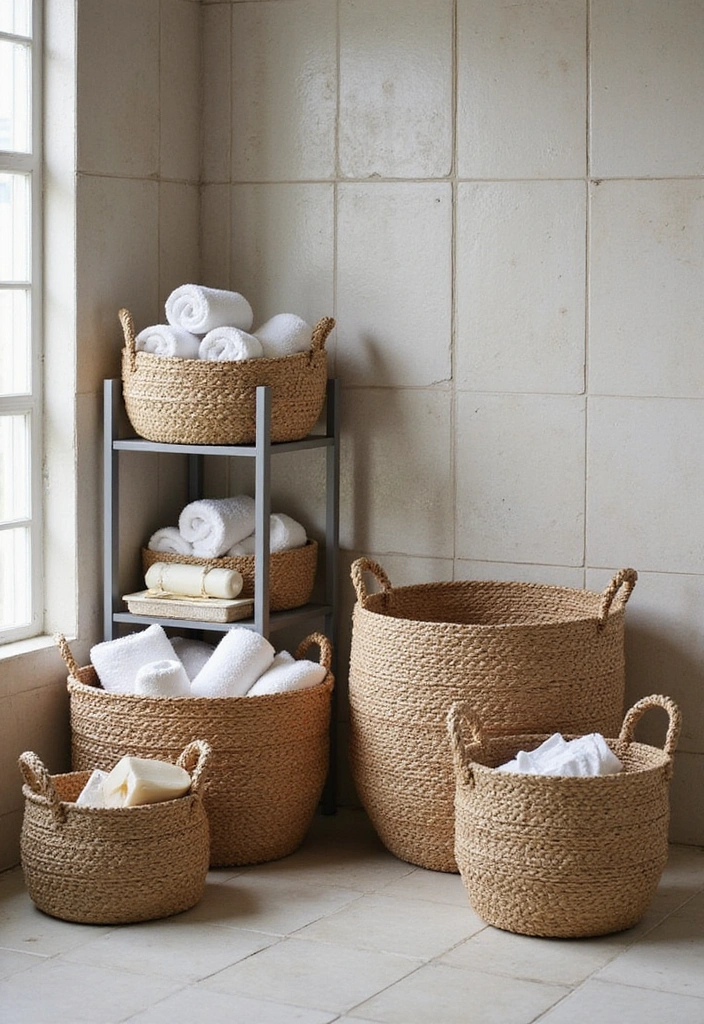 18 Luxurious Bathroom Storage Ideas That Make Your Space Feel Like a Spa! - 2. Elegant Baskets for Tidy Storage