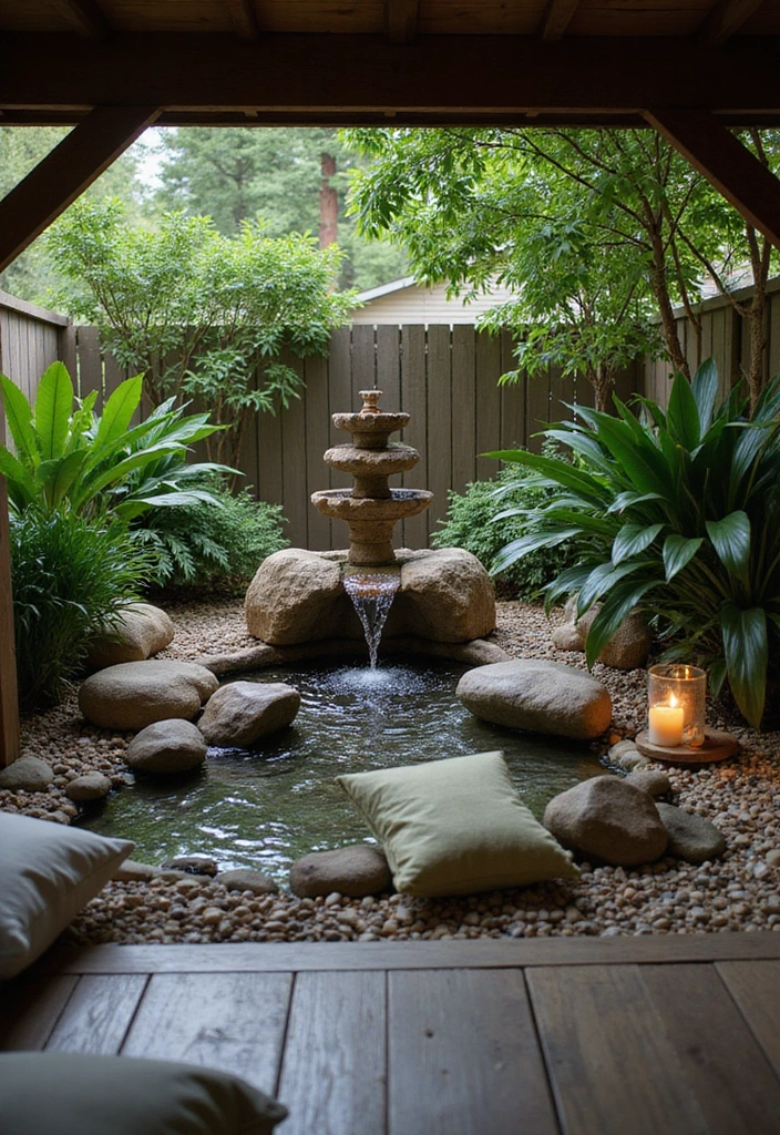 19 Unique Under Deck Landscaping Ideas for a Cool and Cozy Retreat! - 2. Water Feature for Serenity