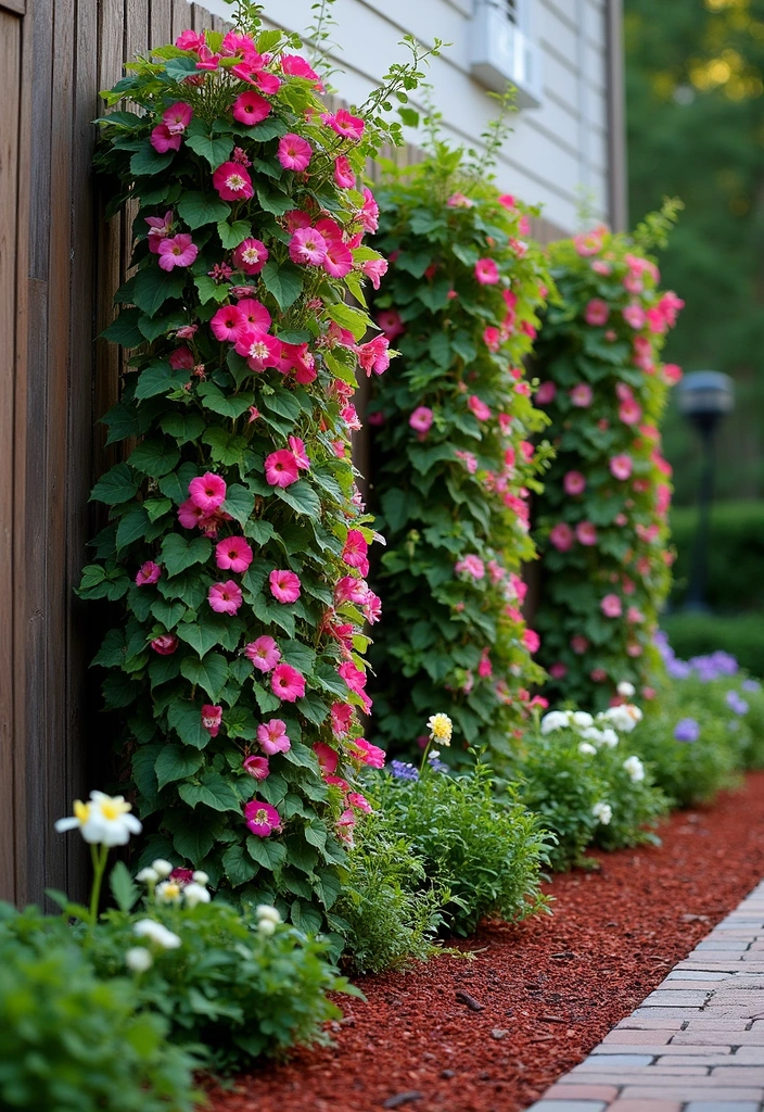 20 Gorgeous Flower Bed Ideas with Red Mulch That Will Wow Your Neighbors! - 11. Vertical Gardens with Red Mulch