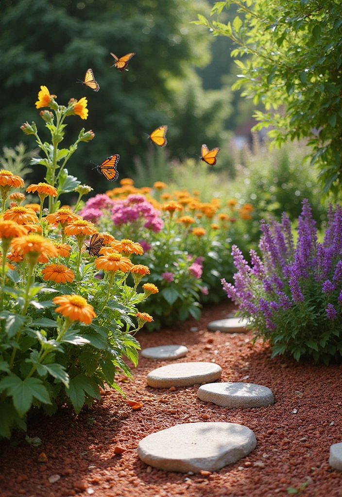 20 Gorgeous Flower Bed Ideas with Red Mulch That Will Wow Your Neighbors! - 15. Butterfly Garden Bliss